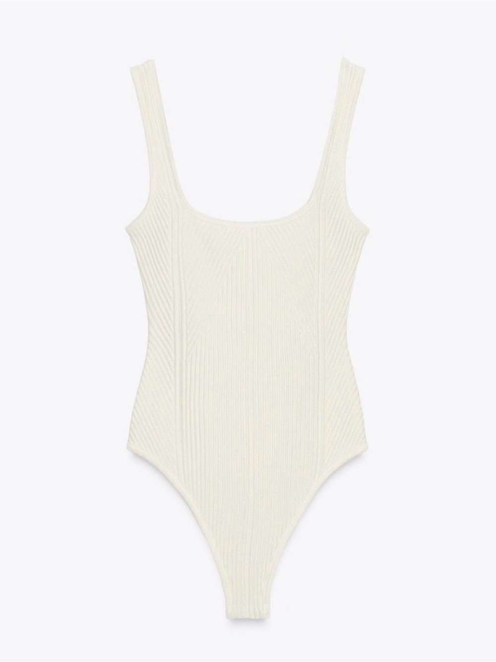 Zara Cream Ribbed Scoop Neck Bodysuit